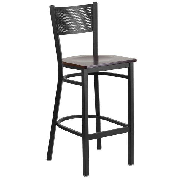 Restaurant Stool, Grid Back, Walnut Seat