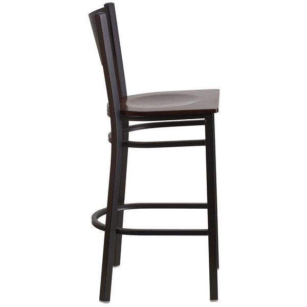 Restaurant Stool, Grid Back, Walnut Seat