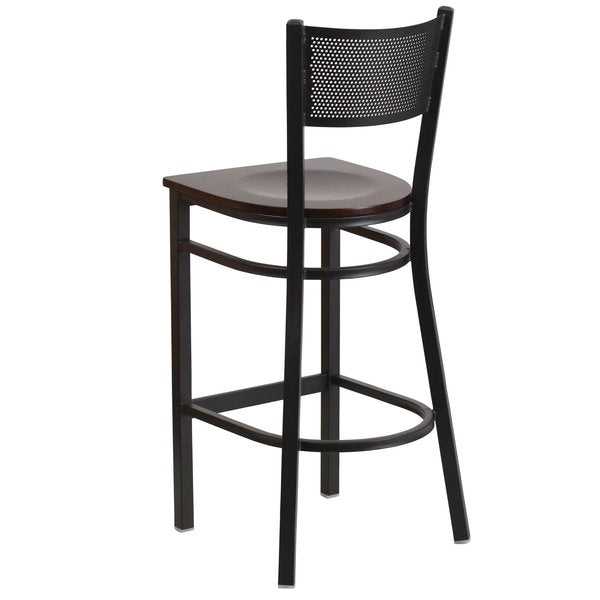 Restaurant Stool, Grid Back, Walnut Seat