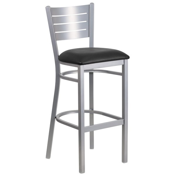 Barstool, Slat Back, Silver w/Black Seat