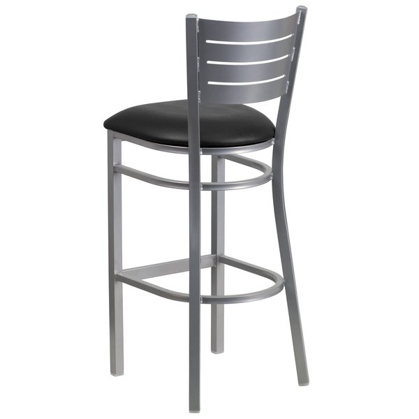 Barstool, Slat Back, Silver w/Black Seat