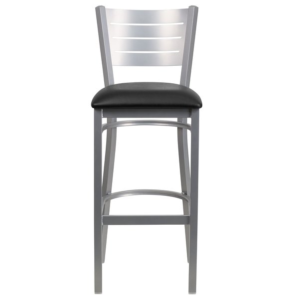 Barstool, Slat Back, Silver w/Black Seat