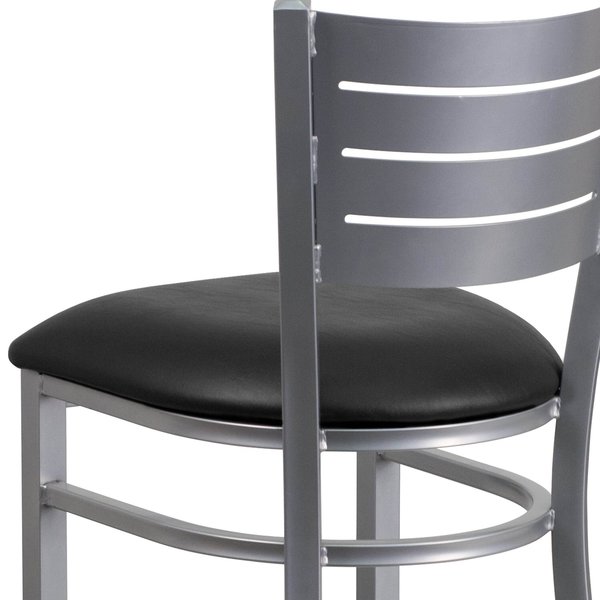 Barstool, Slat Back, Silver w/Black Seat