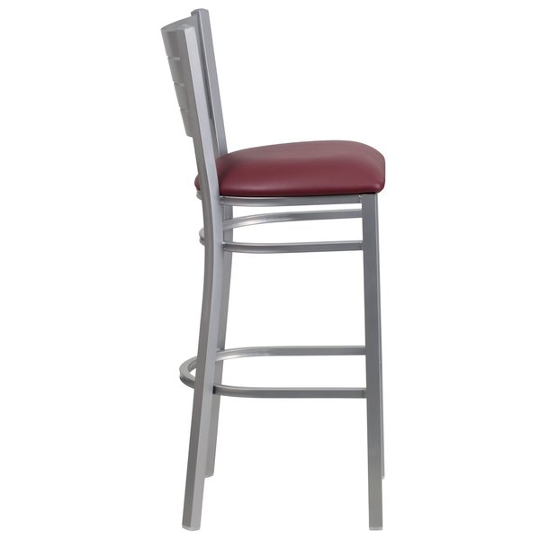 Barstool, Slat Back, Slvr w/Burgundy Seat