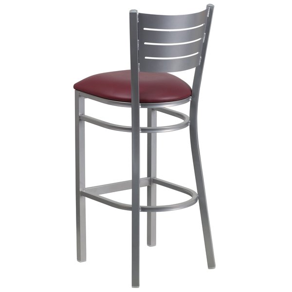 Barstool, Slat Back, Slvr w/Burgundy Seat