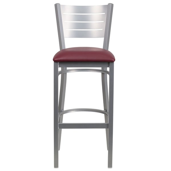 Barstool, Slat Back, Slvr w/Burgundy Seat