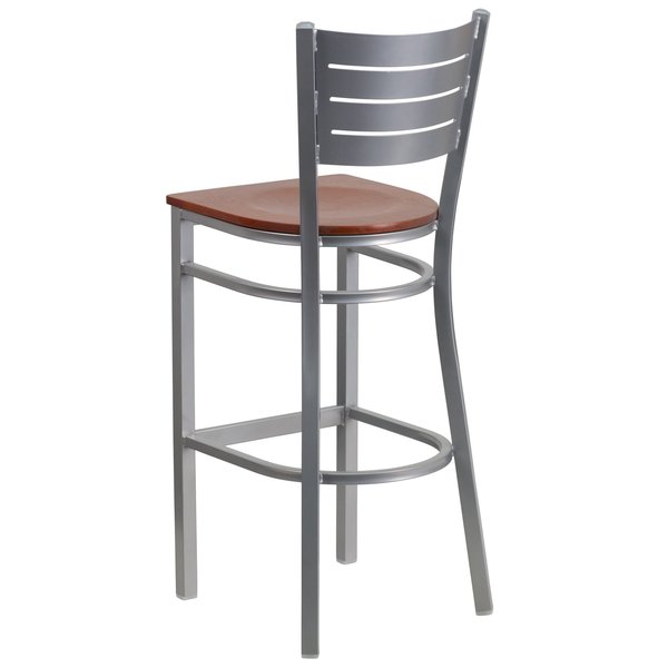 Barstool, Slat Back, Silver w/Cherry Seat