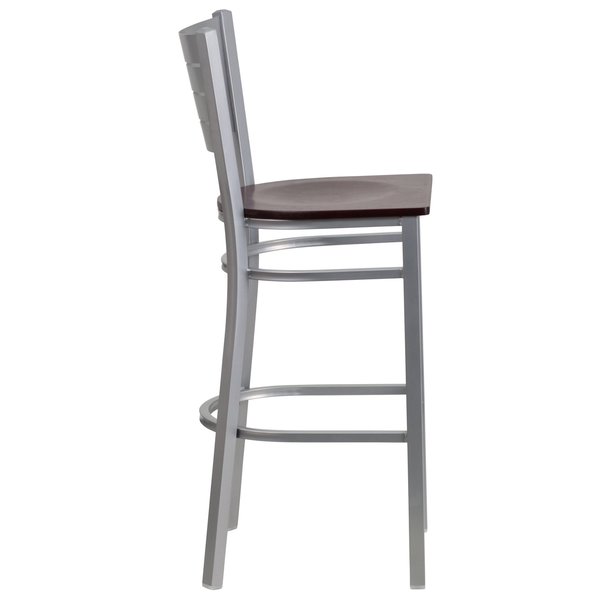 Barstool, Slat Back, Slvr w/Mahogany Seat