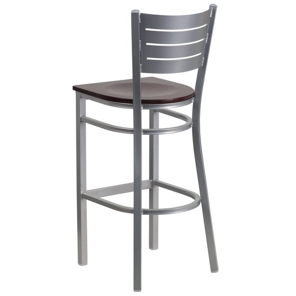 Barstool, Slat Back, Slvr w/Mahogany Seat