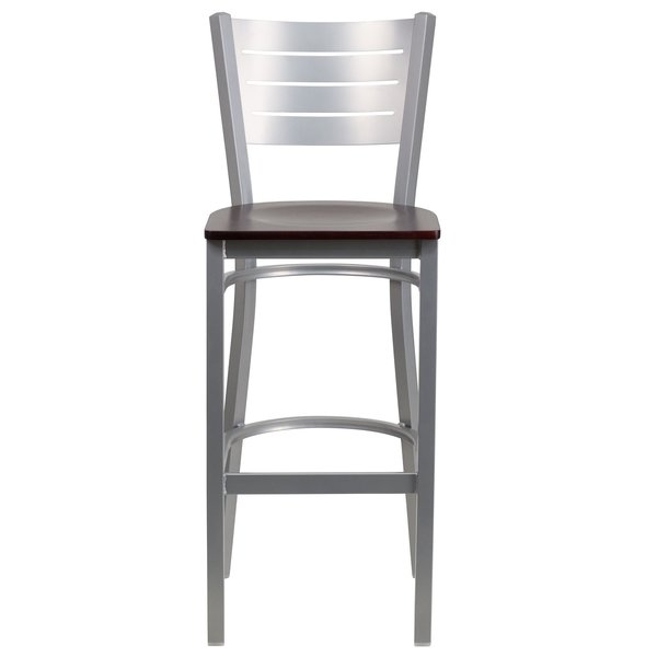 Barstool, Slat Back, Slvr w/Mahogany Seat