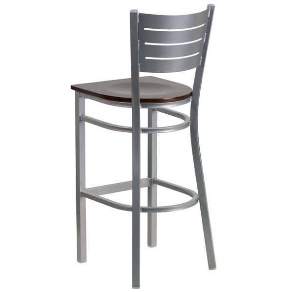 Barstool, Slat Back, Silver w/Walnut Seat