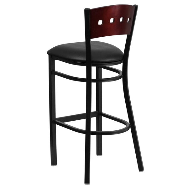 Stool, 4 Sqr Back, Blk/Mahogany, Blk Seat