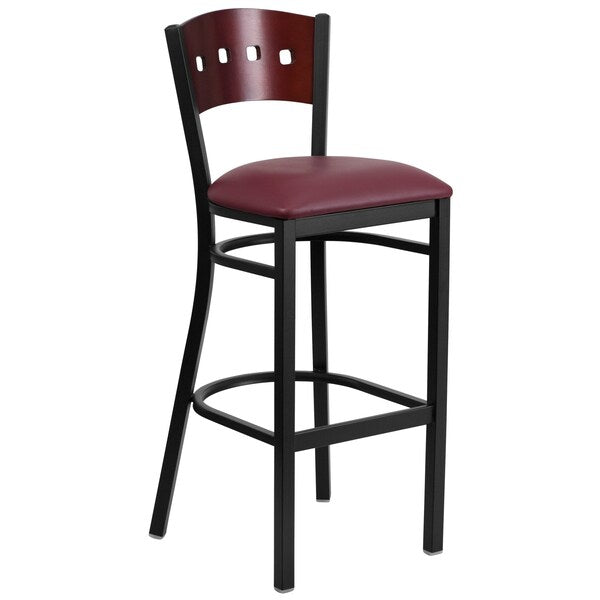 Stool, 4 Sqr Back, Blk/Mahogany, Burg Seat