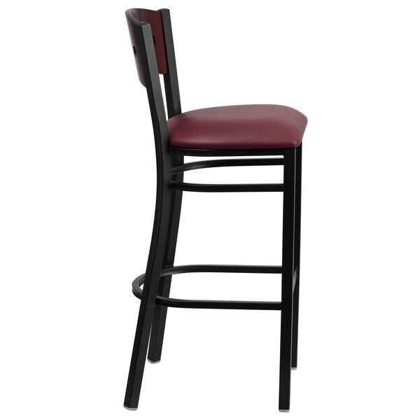 Stool, 4 Sqr Back, Blk/Mahogany, Burg Seat