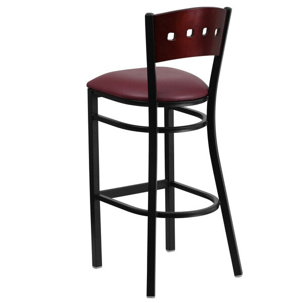 Stool, 4 Sqr Back, Blk/Mahogany, Burg Seat