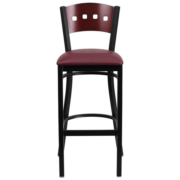 Stool, 4 Sqr Back, Blk/Mahogany, Burg Seat