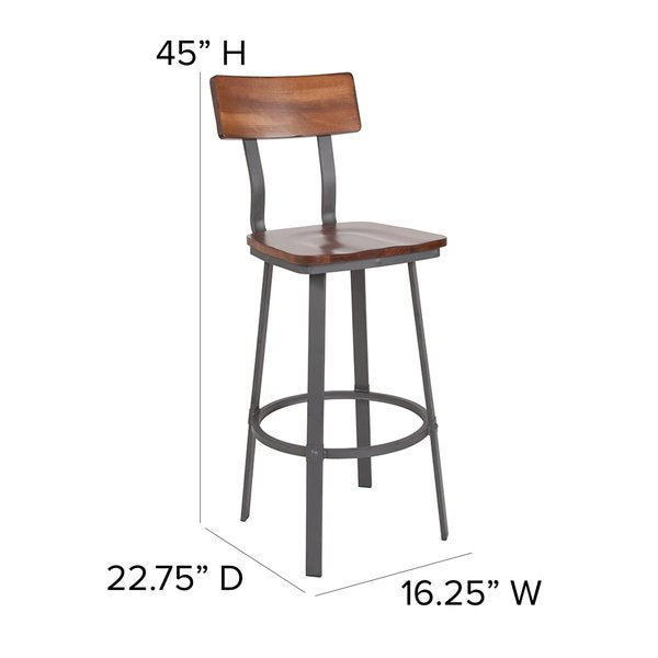 Flint Walnut/Gray Metal Barstool