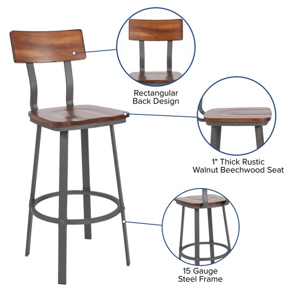 Flint Walnut/Gray Metal Barstool