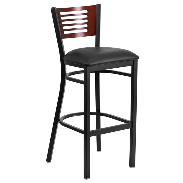 Slat Stool, Blk/Mahogany, Black Vinyl Sea