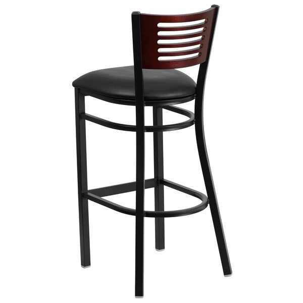 Slat Stool, Blk/Mahogany, Black Vinyl Sea