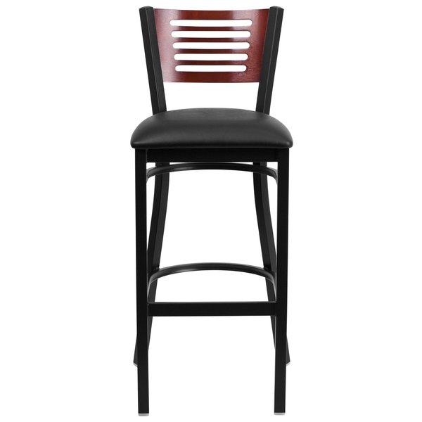 Slat Stool, Blk/Mahogany, Black Vinyl Sea