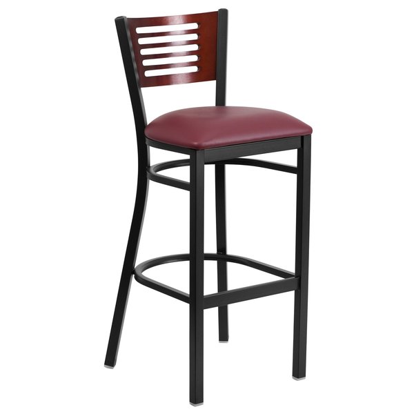 Slat Stool, Blk/Mahogany, Burg Vinyl Seat