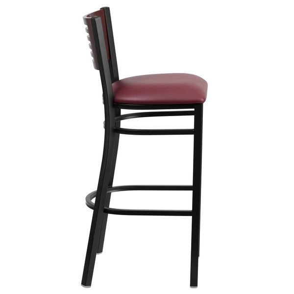 Slat Stool, Blk/Mahogany, Burg Vinyl Seat