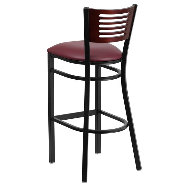 Slat Stool, Blk/Mahogany, Burg Vinyl Seat