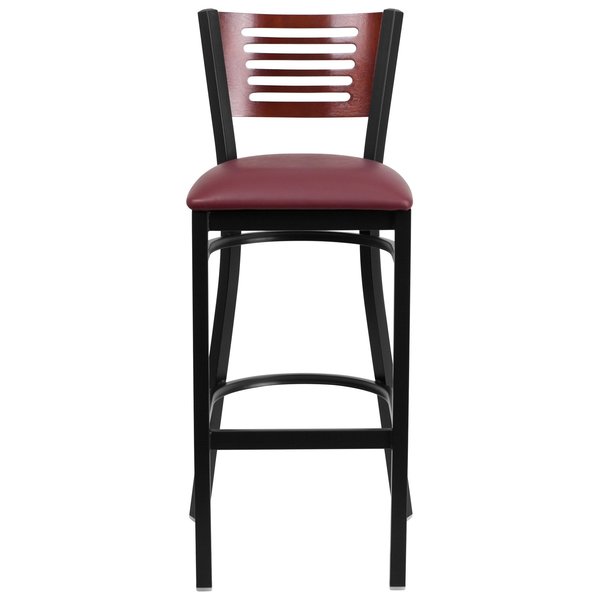 Slat Stool, Blk/Mahogany, Burg Vinyl Seat
