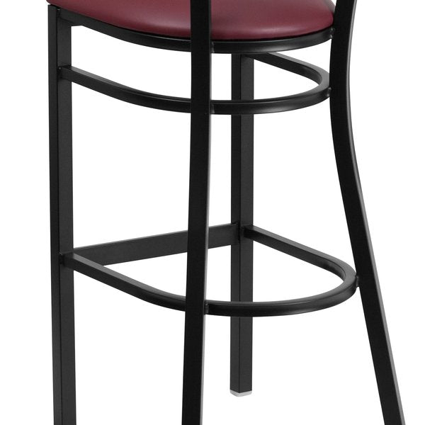 Slat Stool, Blk/Mahogany, Burg Vinyl Seat