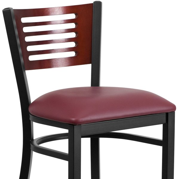 Slat Stool, Blk/Mahogany, Burg Vinyl Seat