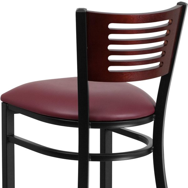 Slat Stool, Blk/Mahogany, Burg Vinyl Seat