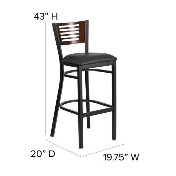 Slat Stool, Blk/Walnut, Black Vinyl Seat