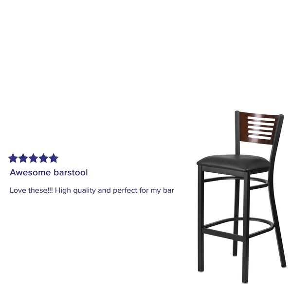 Slat Stool, Blk/Walnut, Black Vinyl Seat