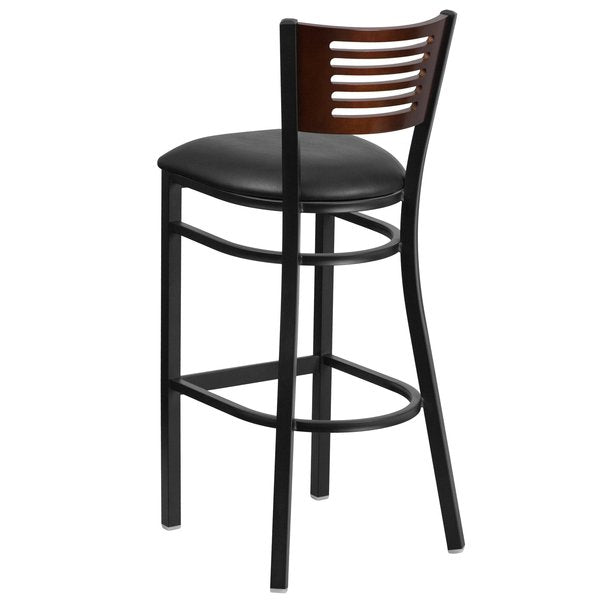 Slat Stool, Blk/Walnut, Black Vinyl Seat