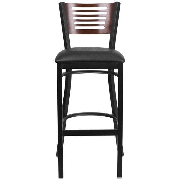 Slat Stool, Blk/Walnut, Black Vinyl Seat