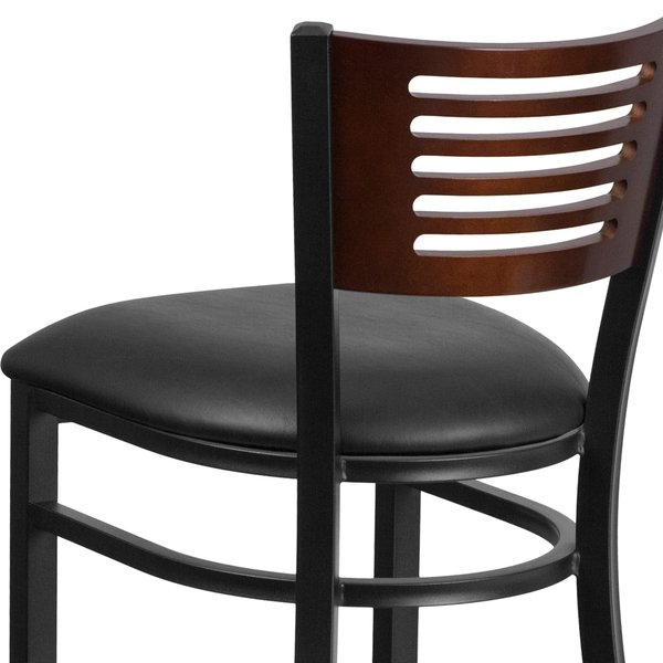 Slat Stool, Blk/Walnut, Black Vinyl Seat