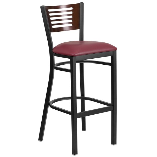 Slat Stool, Blk/Walnut, Burgundy Vnyl Sea