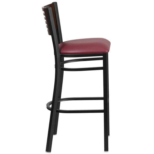 Slat Stool, Blk/Walnut, Burgundy Vnyl Sea