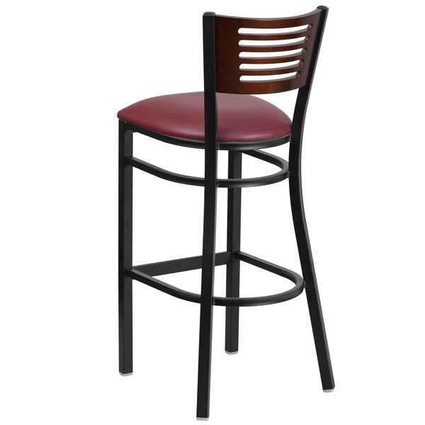 Slat Stool, Blk/Walnut, Burgundy Vnyl Sea