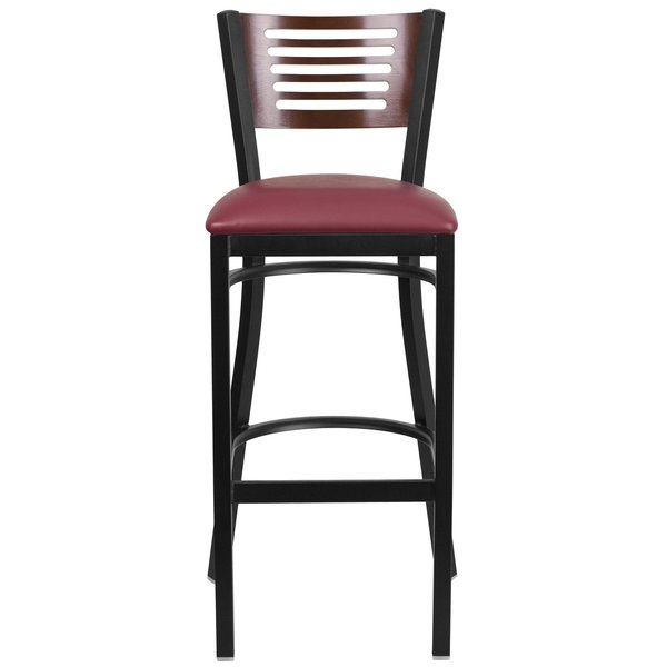 Slat Stool, Blk/Walnut, Burgundy Vnyl Sea