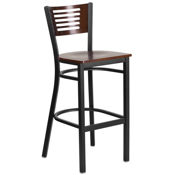 Slat Stool, Blk/Walnut, Wood Seat