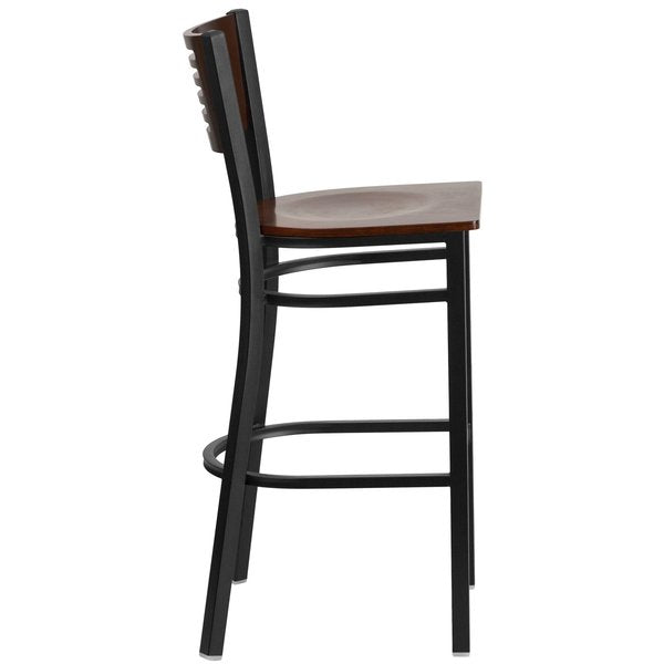 Slat Stool, Blk/Walnut, Wood Seat
