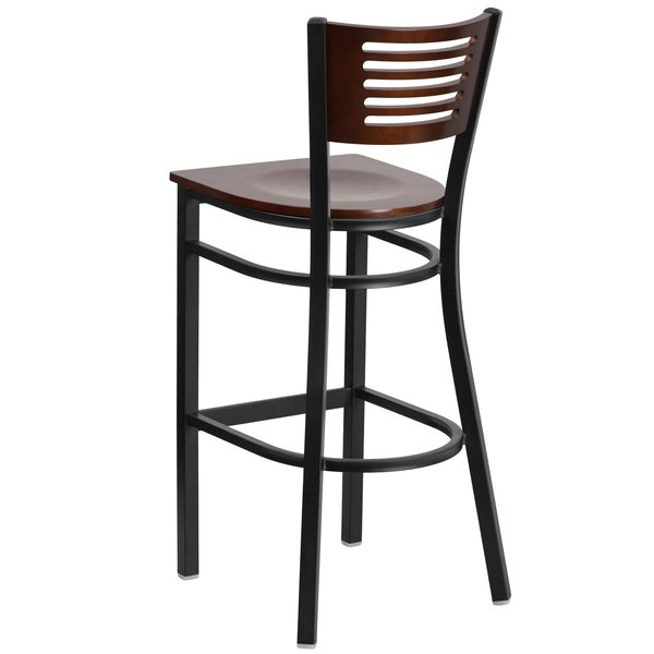 Slat Stool, Blk/Walnut, Wood Seat