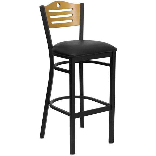 Slat Stool, Blk/Natural, Blk Vinyl Seat