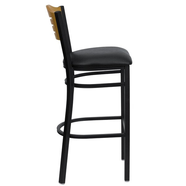 Slat Stool, Blk/Natural, Blk Vinyl Seat