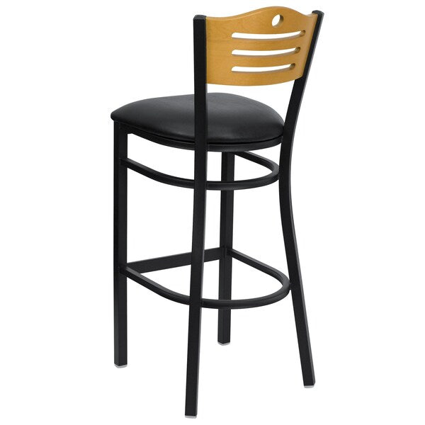 Slat Stool, Blk/Natural, Blk Vinyl Seat