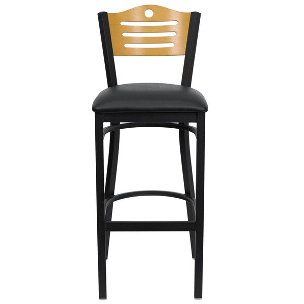 Slat Stool, Blk/Natural, Blk Vinyl Seat