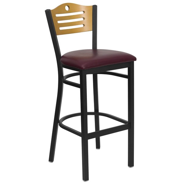 Slat Stool, Blk/Natural, Burg Vinyl Seat