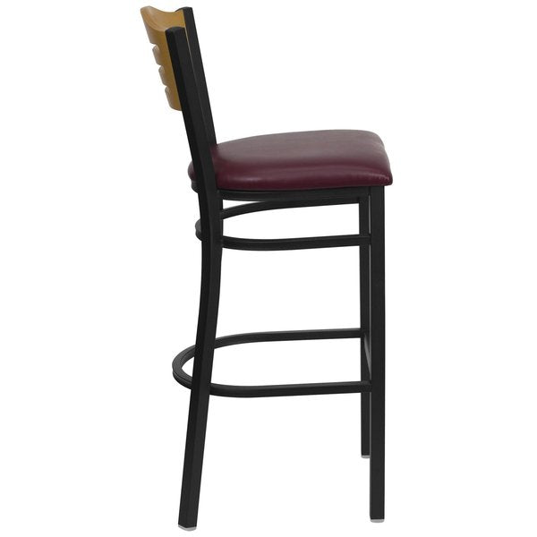 Slat Stool, Blk/Natural, Burg Vinyl Seat